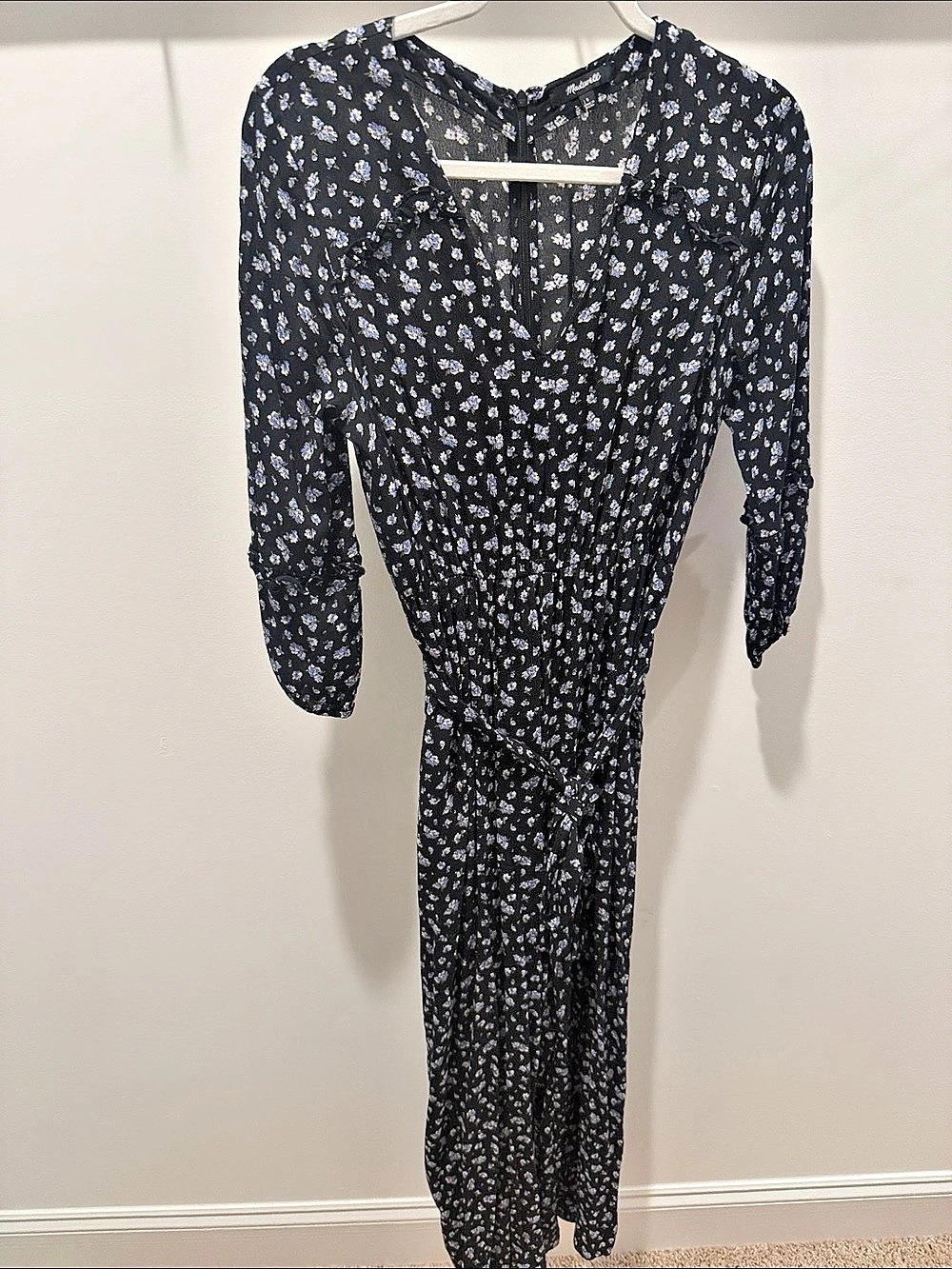 Madewell Floral Long Sleeve Jumpsuit in Black & Blue